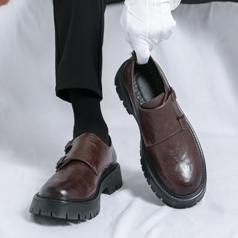 Hight Quality Spring New Street Style Matte  Leather Loafers For Men's Black Hombre Business Casual Height Increasing Shoes