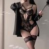 Meiziya Sexy Hollow Fun Large Size Underwear Pure Lace Perspective Uniform Suit Onesie Purple Shows Big