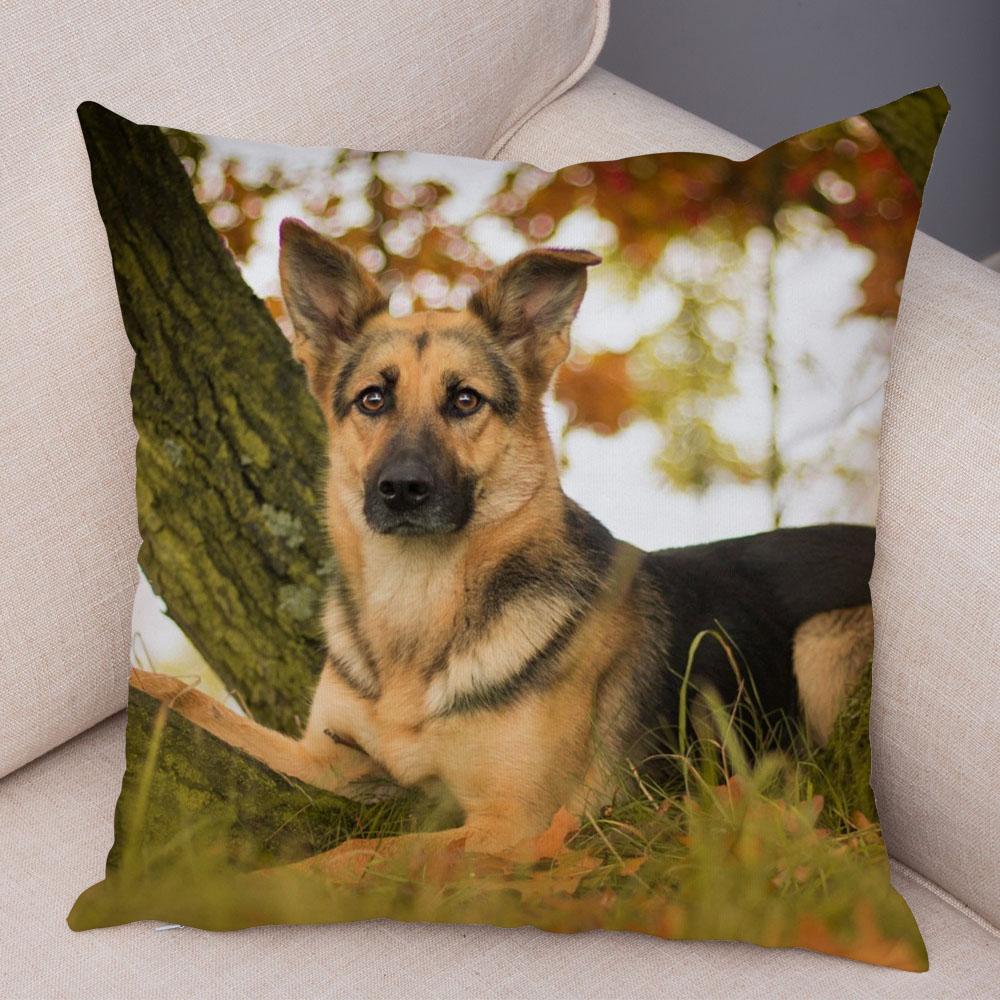 Home Decor German Shepherd Pillow Cover Sofa Cushion Pet Animal Polyester Printed Funda De Almohada