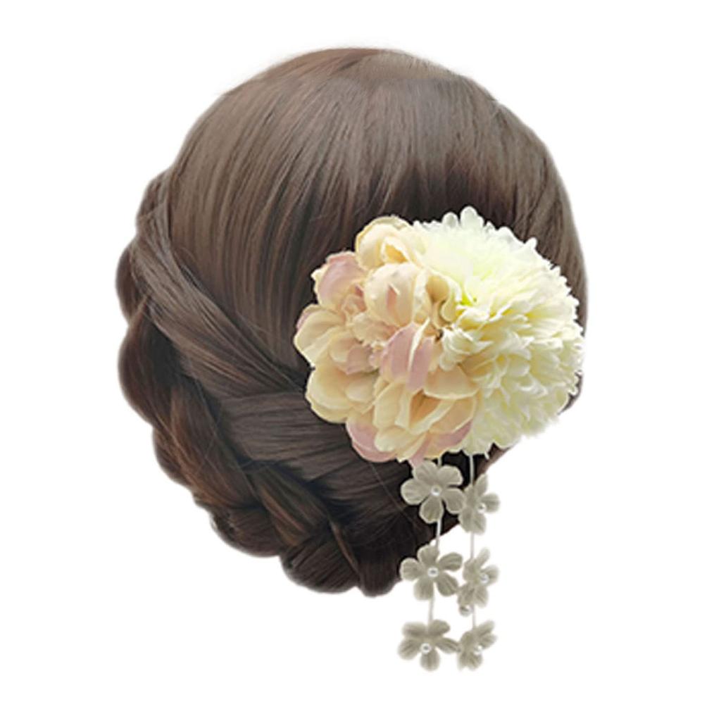 YiyiLai Hair Furisode Hair Flower Kimono Graduation Yellow Ornament, Coming-of-Age Ceremony, Clip, Tsumami-zaiku Design, Accessories, Ceremony,