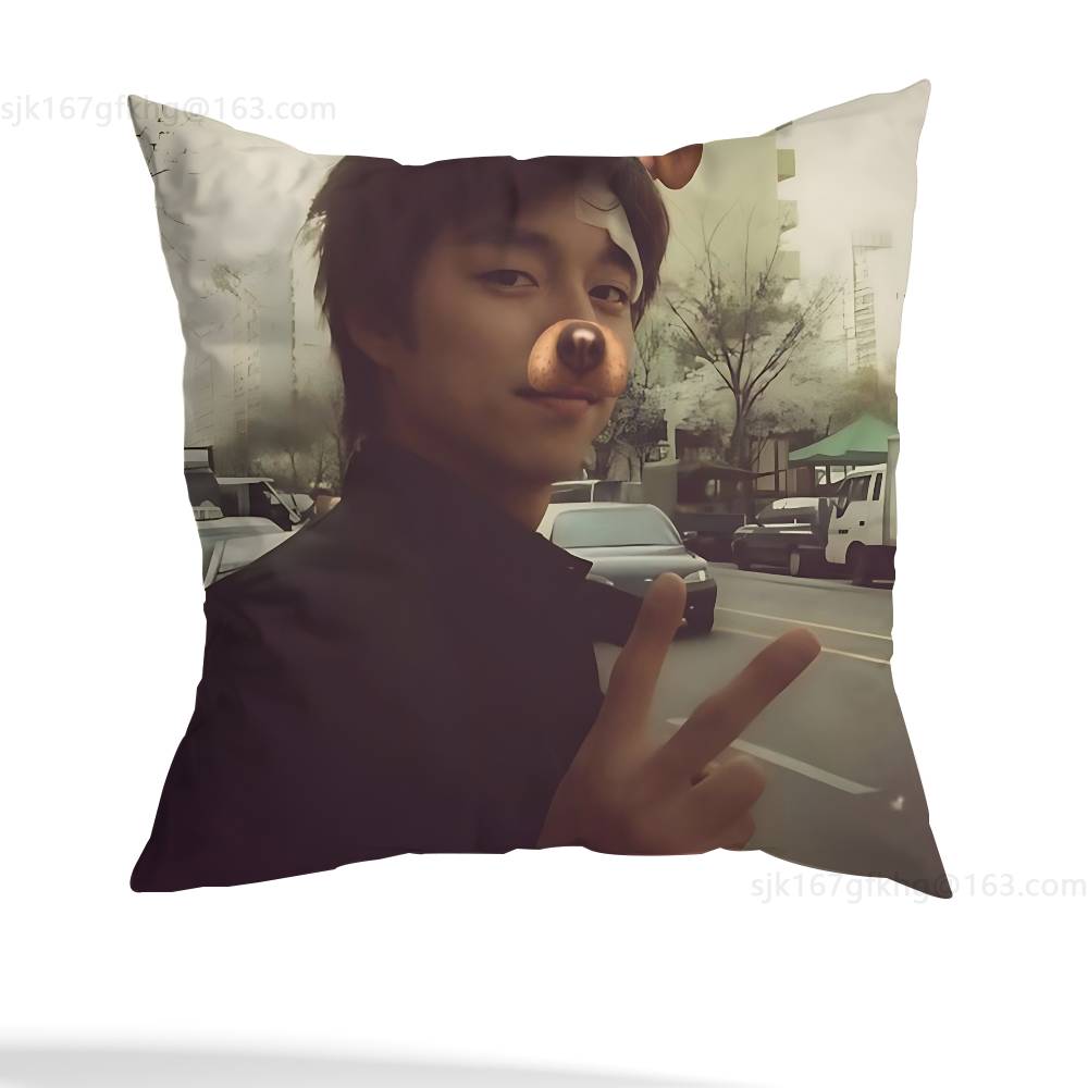 Customize G-Gong Yoo Pillow Case Anti-dustmite Pillowcase Invisible zipper silky short plush Sofa cushion cover