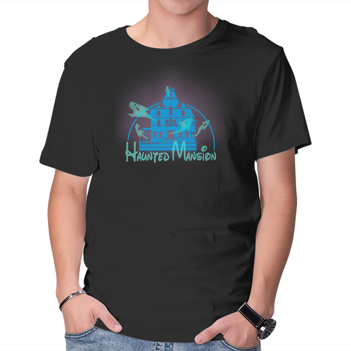 Unisex Crew Neck T-Shirt Haunted Mansion Graphic Short Sleeve Casual Tee M