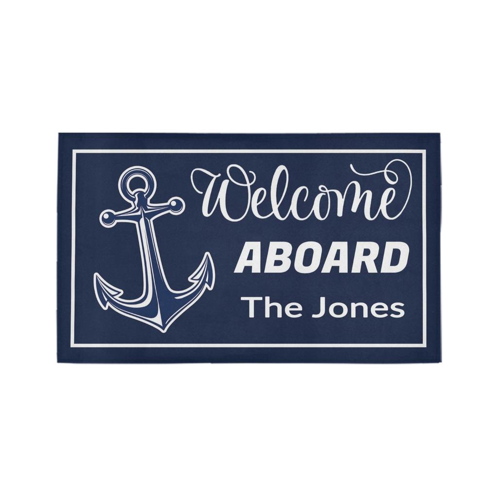 Welcome Aboard Anchor Doormat Rubber Backing Personalized Boat Name Porch Floor Door Mat Ship Decor Decorative Rug