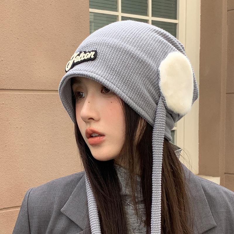Warm Ear Protection Knitted Wool Hat with Big Head Circumference Showing Face Small Pile of Hats Versatile Head Hat