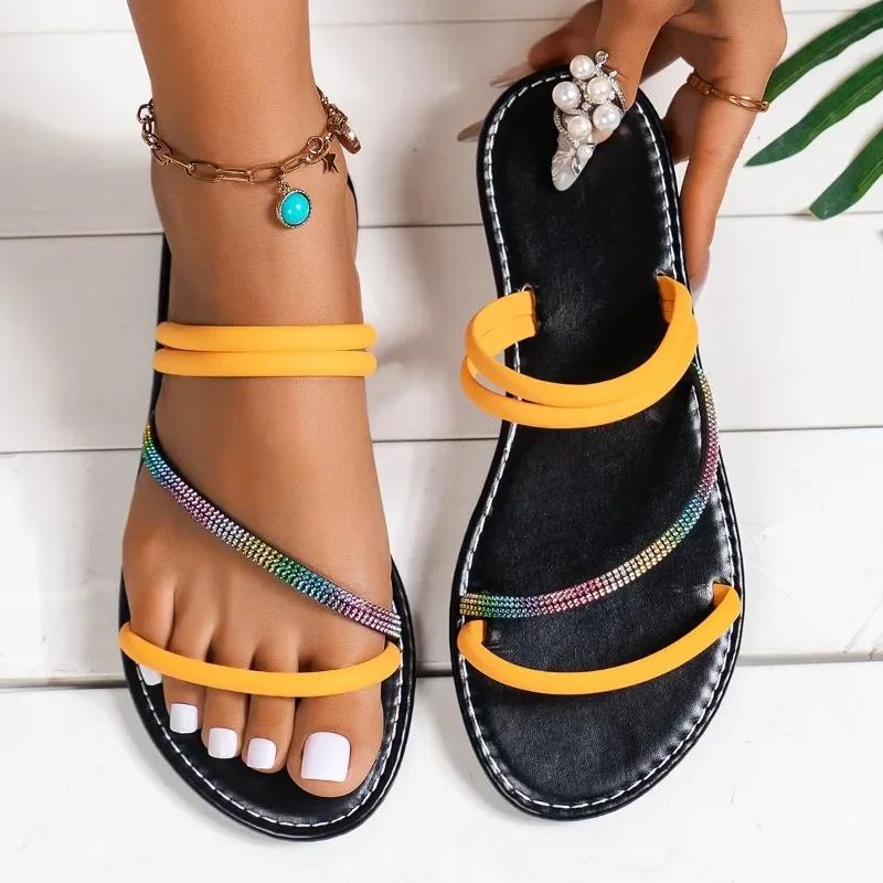 New Summer Women's Slippers Casual Comfortable Outdoor Flip Flops Flat with Non-slip Rhinestone Open Toe Women Slippers