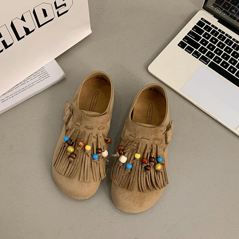 Birken Shoes Women's Shoes In the Autumn of 2025 New Tassel One-pedal Single Shoes All-inclusive Ugly Cute Boken Shoes Doudou Shoes