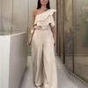 Damen Slim Fit Jumpsuit Unregelmäßige Rüsche Einfarbige Streetwear 2025