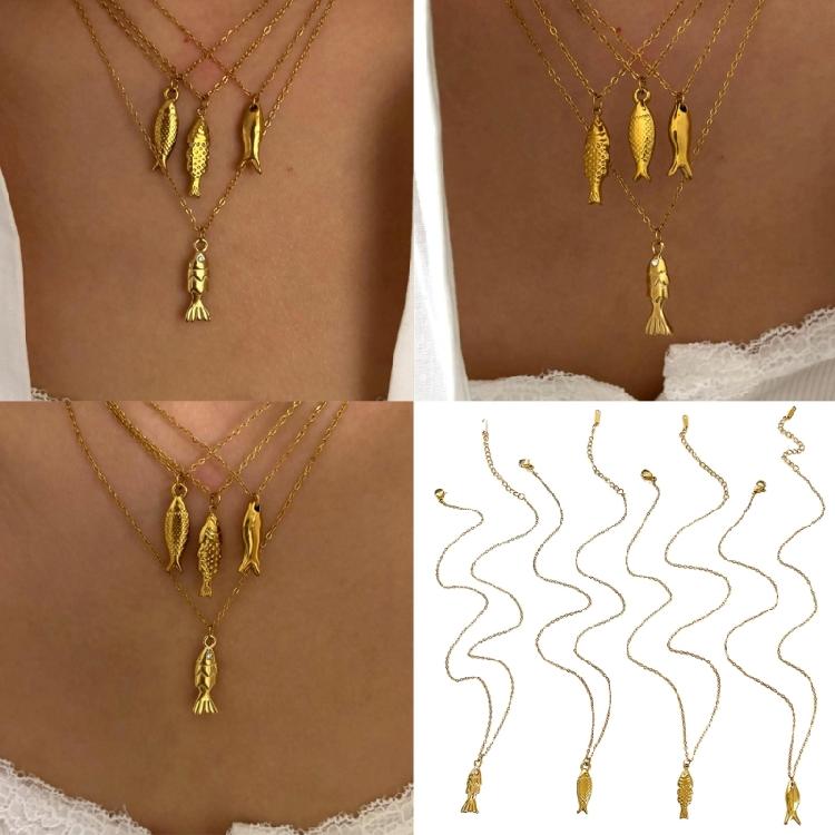 Elegant Adjustable Fish Pendant Necklace Set Sturdy Stainless Steel Chain Jewelry for Women Beach Party Casual Wear