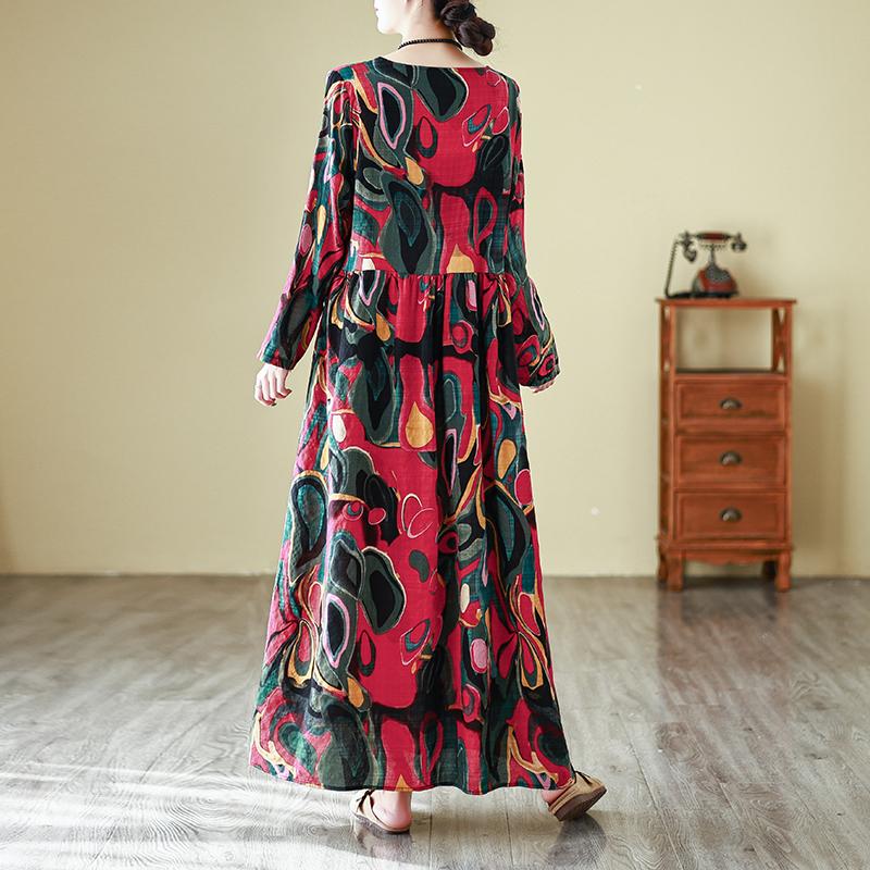 Dimanaf 2025 Spring Women Plus Size Holiday Loose Dress Vintage Basic Pleated Long Dress Casual Dress Maxi