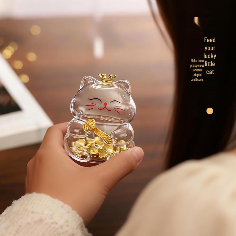 Mini Ruyi Cat Wishing Bottle Piggy Bank for Gold Bars & Sunflower Seeds