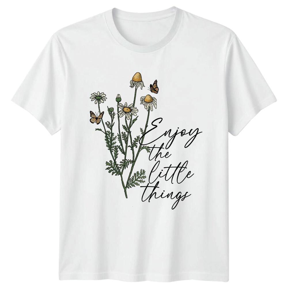 Enjoy The Little Things Floral Nature TShirt Butterfly Flower Tee S