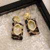 Silver Needle Geometric Leopard Print Earrings - Trendy Retro Studs for Women