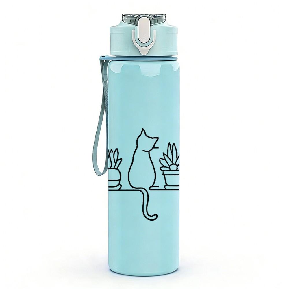 1PC Cat Dog House Minimal Line Art Print 750ml Color Plastic Sports Water Bottle Leakproof Flip Straw Lid Suitable for Sports Office Home Use
