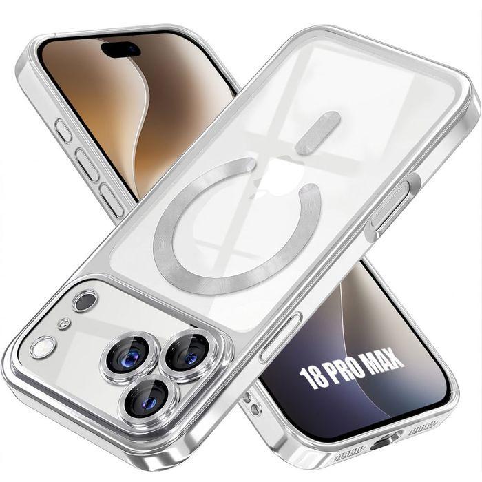 Coque pour iPhone 18 Pro Max, Protection Transparente avec Cercle Magnétique - Contour Argenté