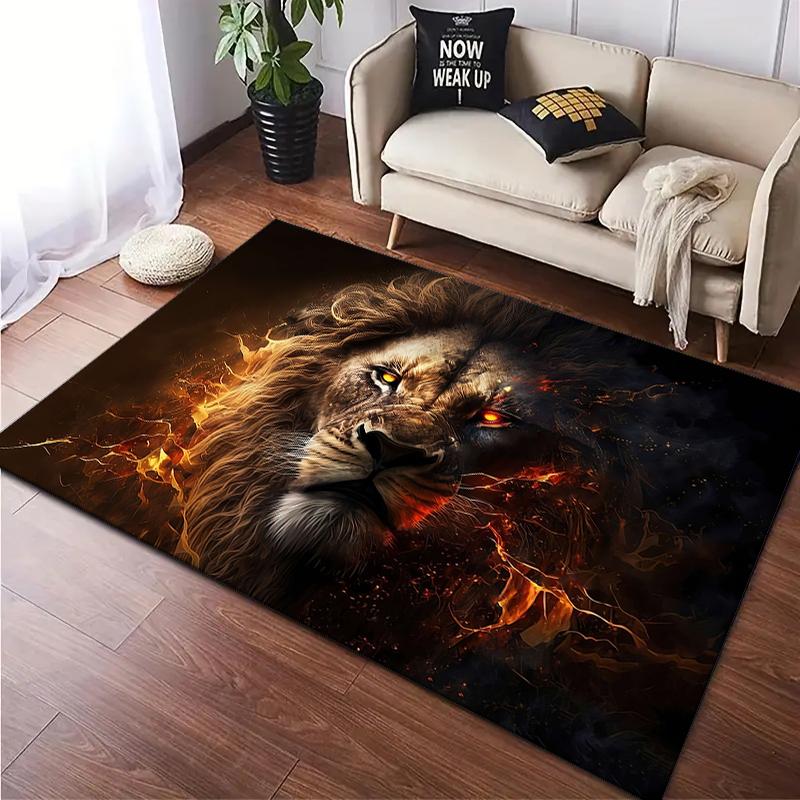 Tappeto Tappetino Stampato con Motivo Leone 1Pz per Soggiorno Camera da Letto Casa Decorazione Divano, Tappetino Antiscivolo Tappetino per Pavimento