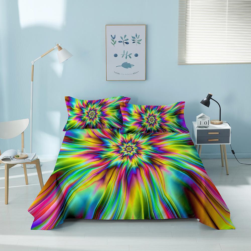 3D Printed Colorful Geometric Bed Sheet Set With Pillowcase Bed Flat Sheet King Queen Twin Single Size Sheet Home Decor