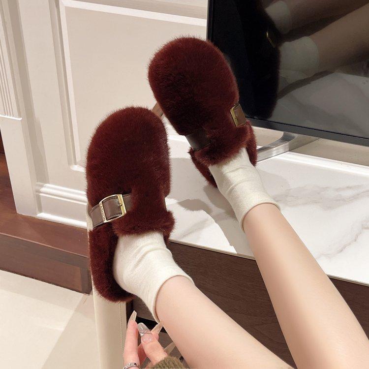 

Мягкие пушистые тапочки на мягкой подошве женские туфли из бархата и хлопка на осень и зиму 2024 года, туфли на одной педали, полутапочки из хлопка для беременных женщин 35 красный