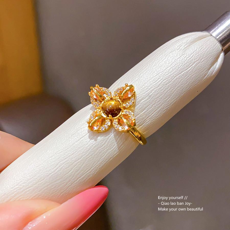 Elegant Flower Design 24k Gold Plated Zircon Ring For Women Fashion Jewelry