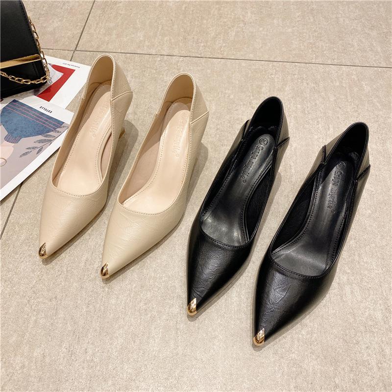 

Женские черные туфли-лодочки на шпильке с острым носком 2024 - корейский стиль и профессиональный Size 38