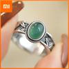 925 Sterling Silver Rings for Women Couple Minimalist Handmade Simple Green Stone Ring Fine Jewelry Gift Prevent Allergy