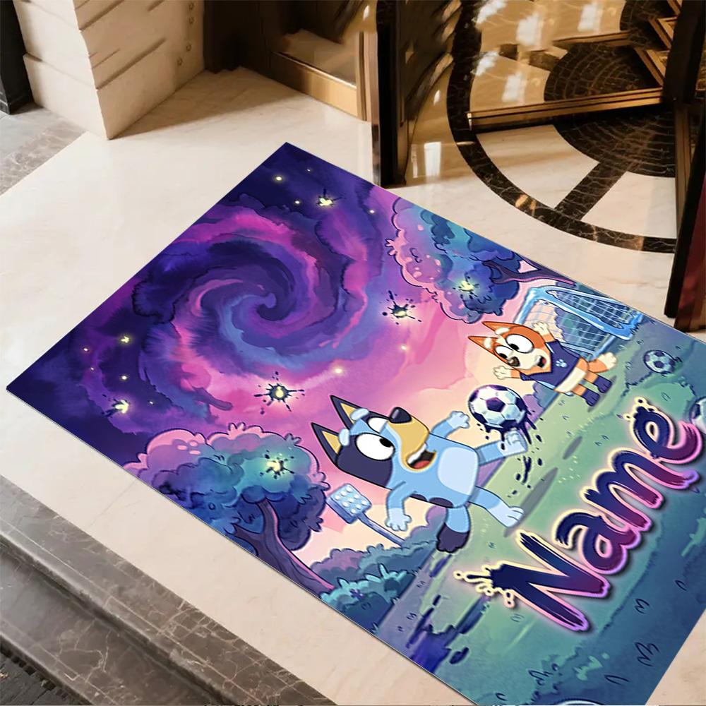 Bluey's Soccer Adventure Personalized Text Area Rug Suitable for Living Rooms Game Room Decorate room Bedrooms Antislip Carpet Anime Office Decor