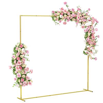 Wedding Arch Backdrop Stand, Square Metal Arch Frame with U-shaped Stakes, Gold Wedding Arch, 6.6 FT