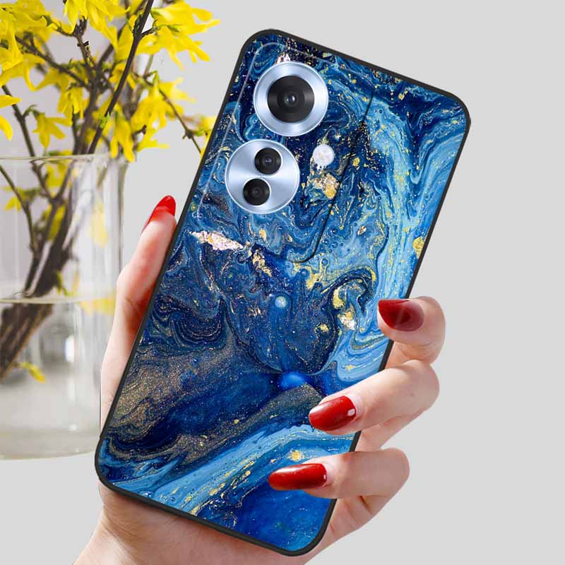 Phone Cover for OPPO Reno11 F 5G Case Black Silicone TPU Fashion Marble Print Shells for Oppo Reno 11F Protective Capa Soft Bags
