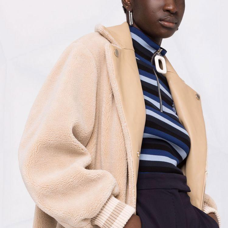 Armani Exchange Polo Collar Fleece Coat Women outerwear Beige 6KYK20-YNUSZ-1678