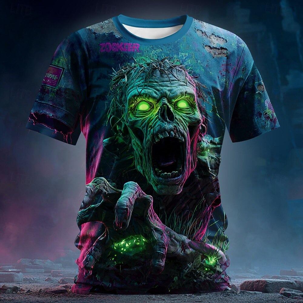 Herren Optische Täuschung 3D Monster Kurzarm T-Shirt 3D Druck O-Ausschnitt T-Shirt Horror Party T-Shirts Oberteil Damenbekleidung