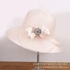 New flower mesh gauze hat women's spring and summer face covering sunscreen basin hat British retro sunshade elegant bow bucket hat