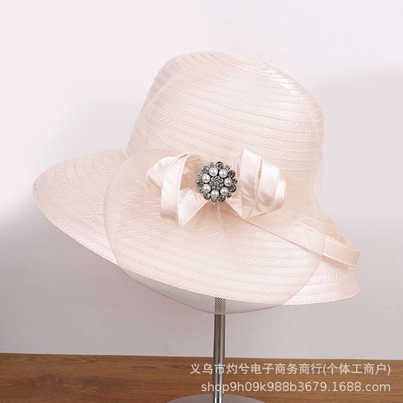 New flower mesh gauze hat women's spring and summer face covering sunscreen basin hat British retro sunshade elegant bow bucket hat
