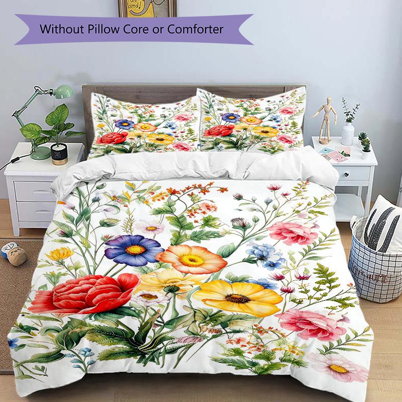 3Pcs Floral Garden Elegance Bedding Set Quilt Cover Pillowcase Home Christmas Xmas Halloween Gift 1 Duvet Cover 2 Pillowcase M924641