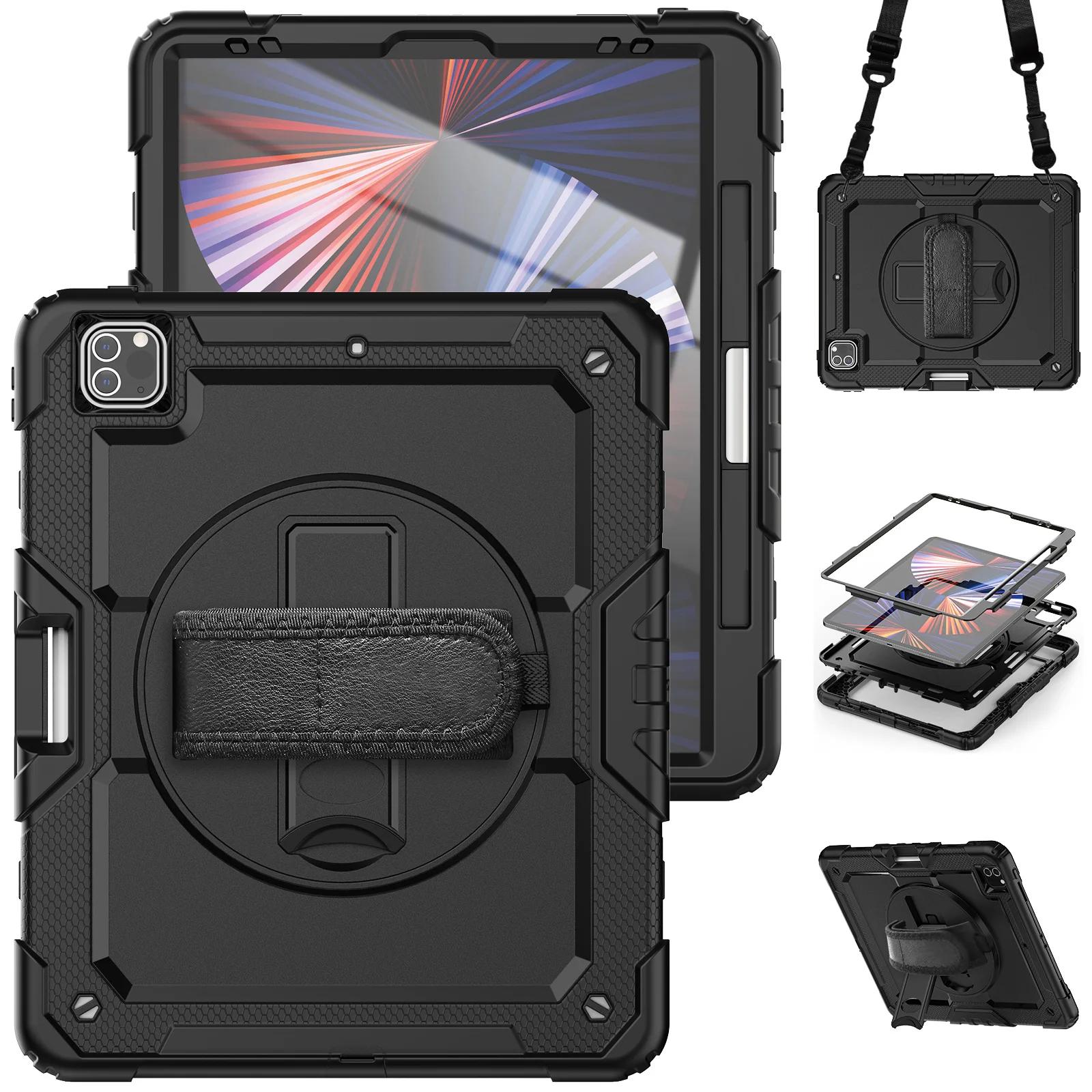 Voor iPad Pro 11 12.9 13 inch Hoes Schokbestendig Standaard Tablet Cover iPad Air 11 4 5 10.9 10e 11e Generatie Hoesjes+PET Scherm+Riem iPad Pro 9.7