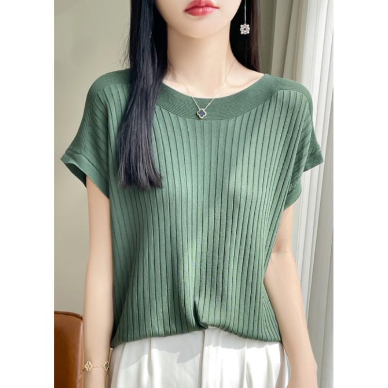 Women's Summer Ice Silk Knit Short-sleeved Bottoming T-shirt Casual Loose Thin Tops