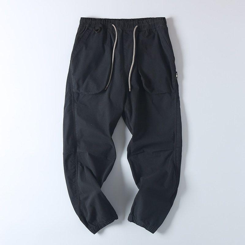 Japanese-Style Retro Heavy Weight Washed Cotton Large Pocket Overalls Spring & Fall Men Fashion Brands Micro Elastic Loose Casual Harem Pants