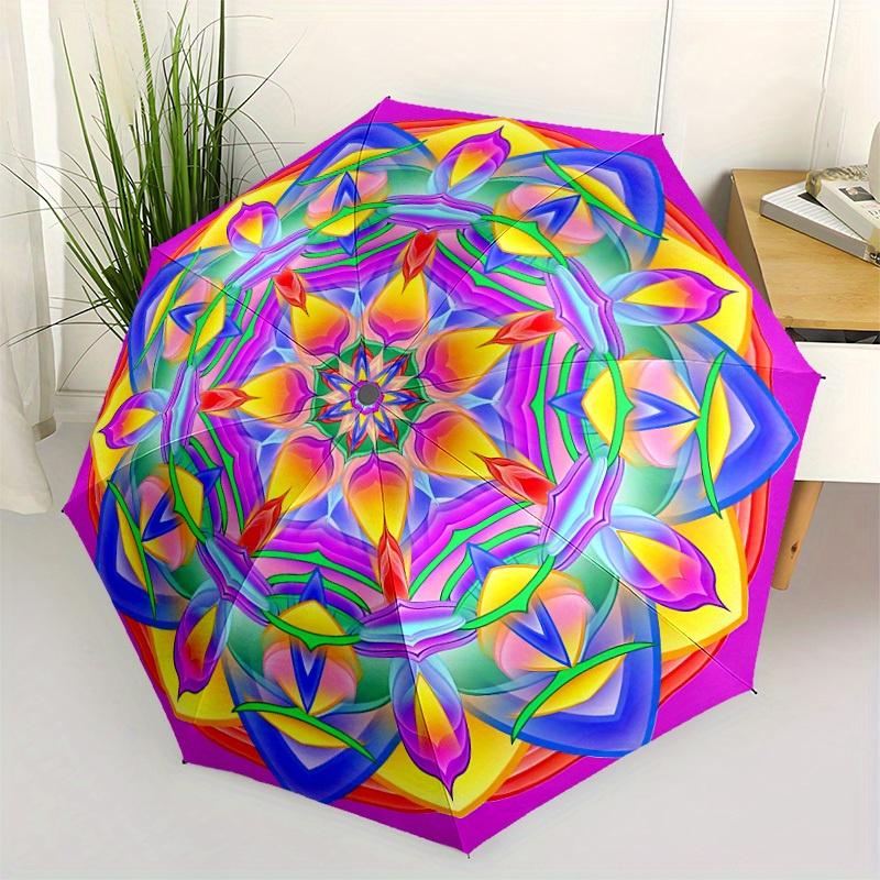 1pc Kaleidoscope Pattern Folding Umbrella With Excellent UV Protection, 8 Ribs Casual Durable Lightweight Portable Travelling Umbrella For M