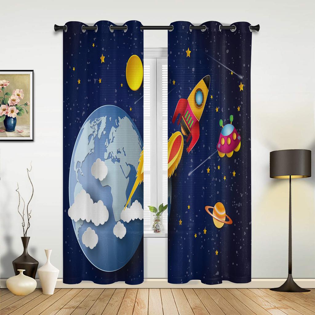 Kosmos Statek Kosmiczny Rakietowy Zasłony do Sypialni Salonu Draperie Kuchnia Pokój Dziecięcy Zasłona Okienna Nowoczesny Wystrój Domu