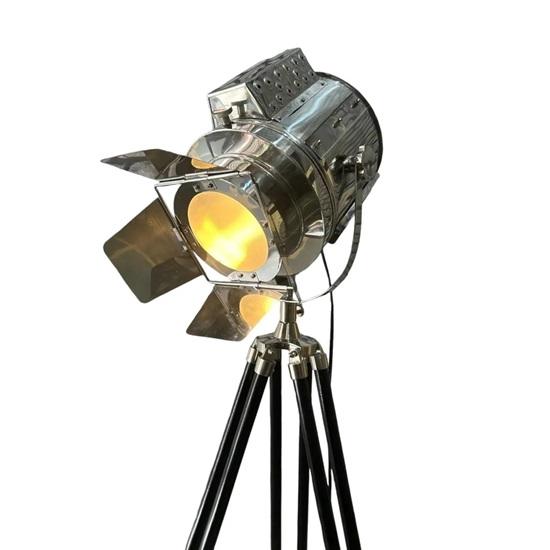 Nautical Spotlight Floor Lamp Designer Chrome with Black Wood Tripod 177.8 Cm Studio Home Décor Housewarming Gift
