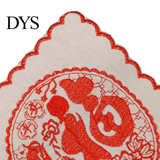 Insulated Hot Pot Pad 5Pcs Red Blessing Embroidered Doilies, Chinese Character Fabric Coaster, Square Decorative Tabletop Protection Mat Place