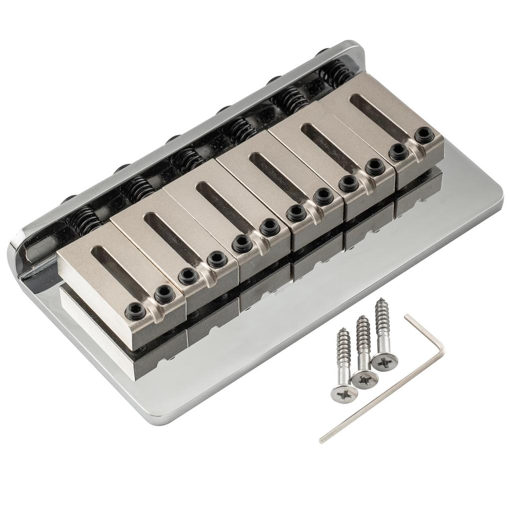Musiclily Ultra Hardtail Guitar Offset Bridge for Electric Chrome 10.5mm Bridge, Saddle, Non-Tremolo Strat/Telecaster Guitars,