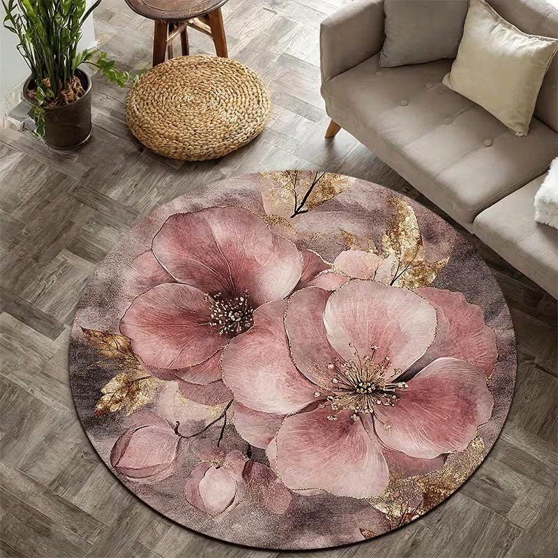 Tappeto Rotondo Fiore di Rosa Platino Lussuoso Tappeto per Camera da Letto Tappeti per Soggiorno Divano di Casa Tappetini Grandi per Pavimento Decorazione