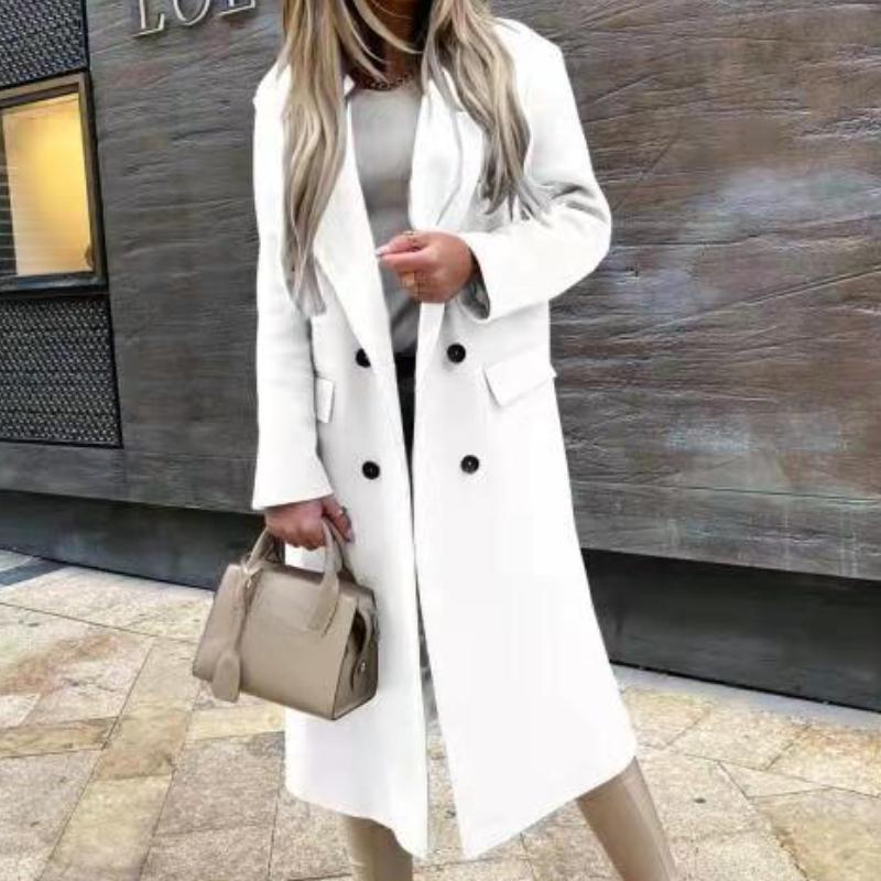 Women's Autumn and Winter Long-sleeved Suit Collar Double-breasted Nylon Jacket Coat