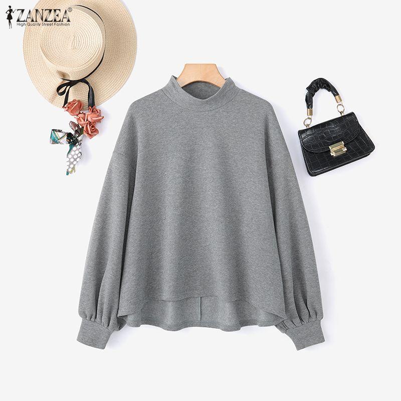 ZANZEA Women Casual Stand Collar Loose Long Sleeve Pullover Tops