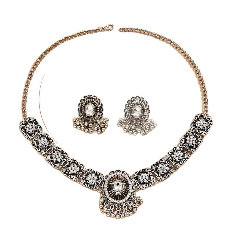 Retro necklace, earrings set, flash diamonds, exaggerated temperament, diamond-encrusted banquet matching, support processing and customization