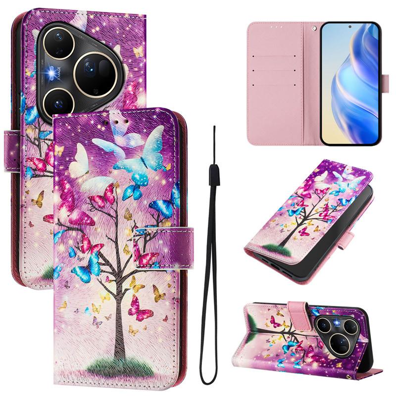 Luxury Flip Leather Case For Huawei Pura 80 Ultra 5G Flip Cover For Huawei P80 Pura 80 Pro+ Plus Wallet Bags Flower Cases Shell