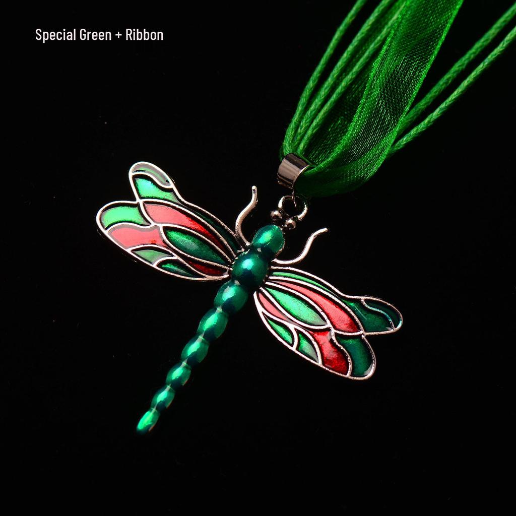 Silver Dragonfly Necklace with Luminous Butterfly - Retro Forest-Inspired
