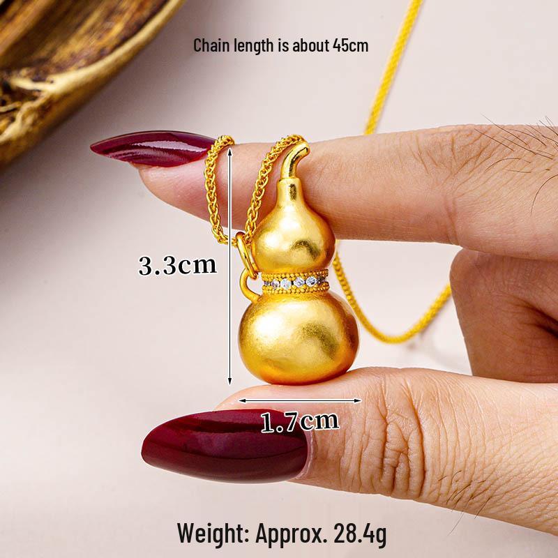 Retro Vietnamese Gold Gourd Necklace with Zircon Inlay - Versatile Pendant Chain for Men and Women
