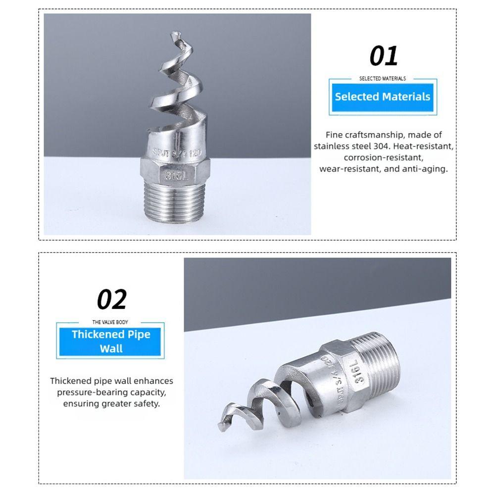 316L Stainless Steel Spiral Nozzle Male Thread Silver Spiral Cone Nozzle Joint Connector Pipe Fitting Water Pipe Fittings