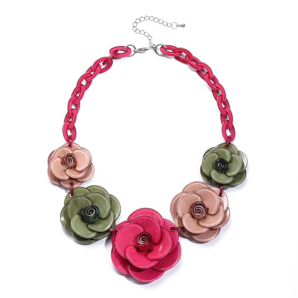 Bohemian Acrylic Flower Necklace - Colorful Rose Sweater Chain