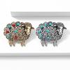 Retro Style Hollow Sheep Brooch Antique Silver Turquoise Stone Lapel Pin Clothing Decor for Women Formal Evening Dress